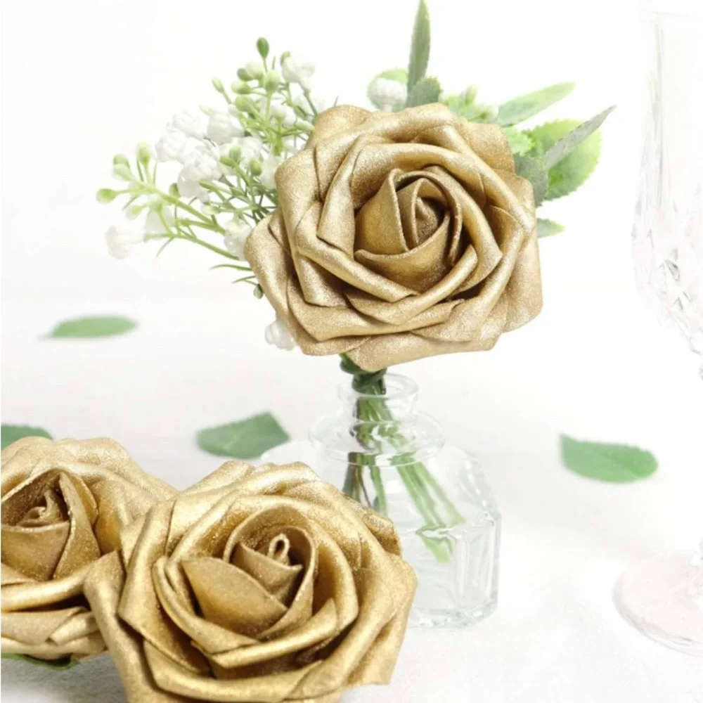 25 count | Gold Roses Flowers Wedding Floral Bouquet